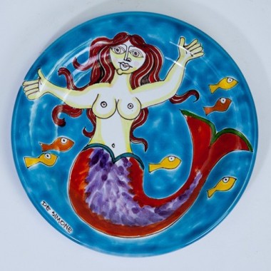 Sicilian handmade ceramic Circular Plate siren de simone pottery DS 18 cm PT18DS-19 Sicilian handmade ceramic Circular Plate siren de simone pottery DS 18 cm PT18DS-19